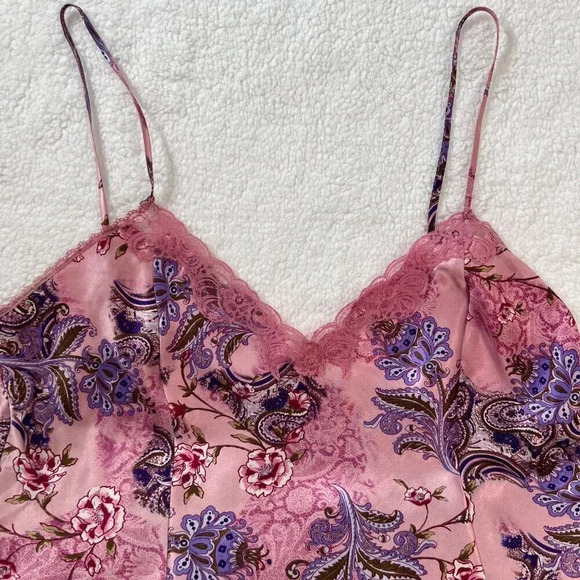 DELICATES Set Y2K Feminine Slip Lingerie Satin Feel Pink Sz XL Rose Print Lace - Picture 9 of 12